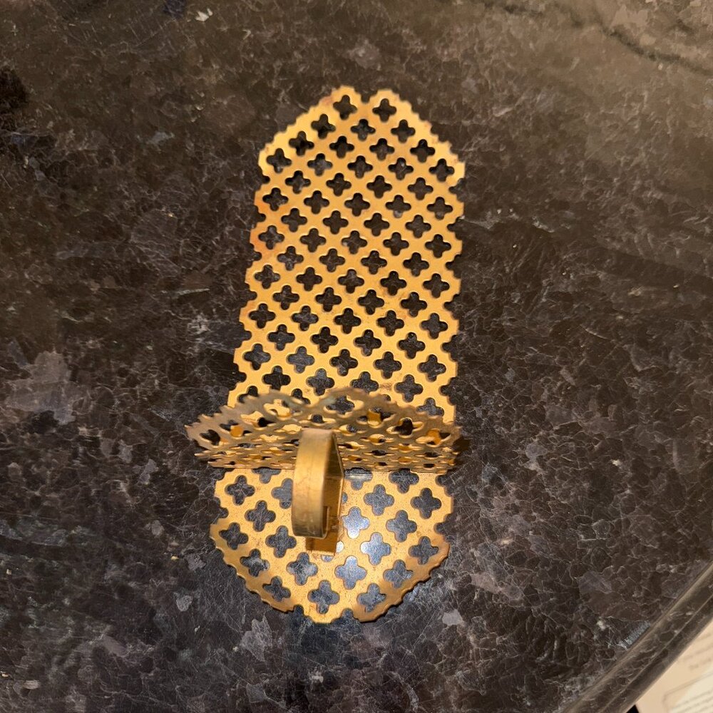 1950's Mid Century Quatrefoil GOLD Metal Mesh Candle Holder Wall Sconce MCM ART